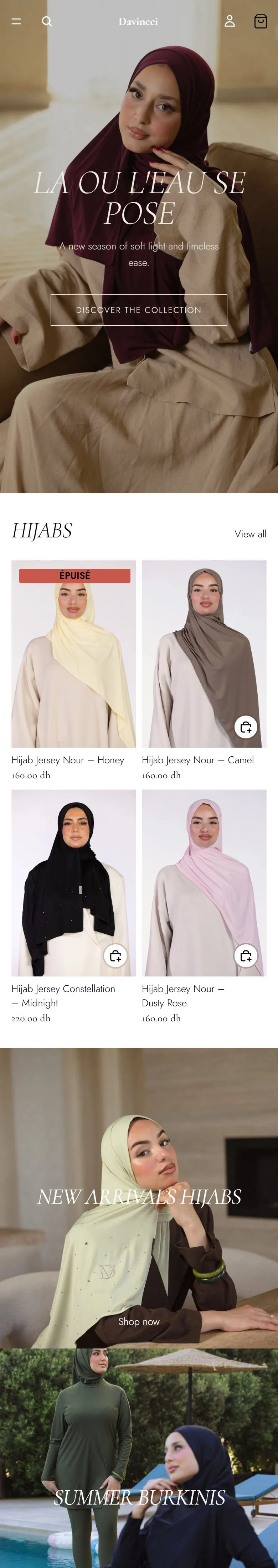Home page of ByDavincci on a phone, a Moroccan fashion brand