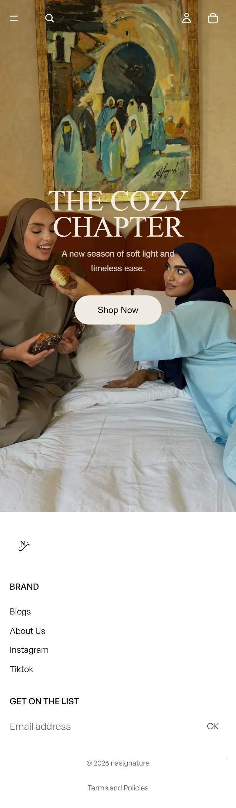 Home page of NaSignature on a phone, a Moroccan fashion brand